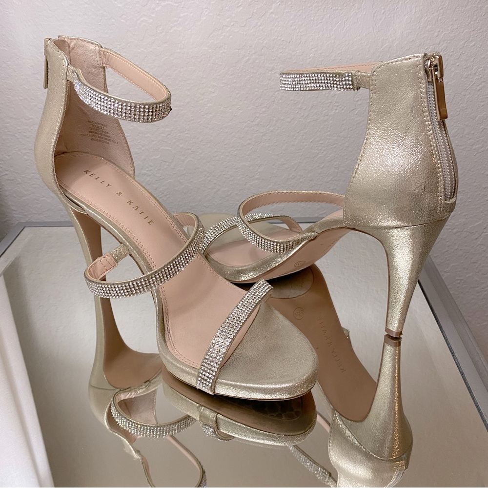 Gold rhinestone straps heels